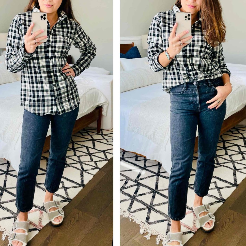 LL Bean 100% Cotton Black and White Plaid Flannel Size XSmall